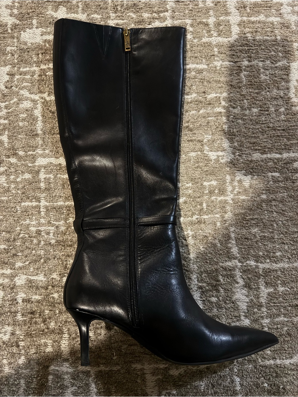 Kurt Geiger Black Knee-High Pointed Toe Leather Boots - Picture 3 of 5
